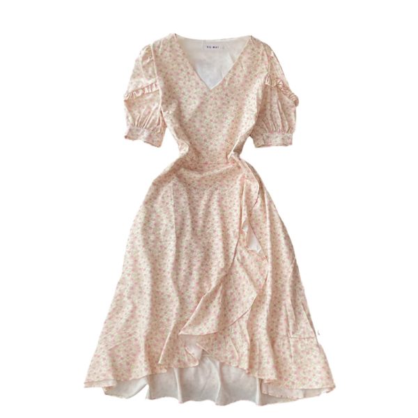 Summer New Sweet Elegant Floral Dress for Women Gentle Super Fairy Ruffled V-neck Mid-Length Skirt - Image 6