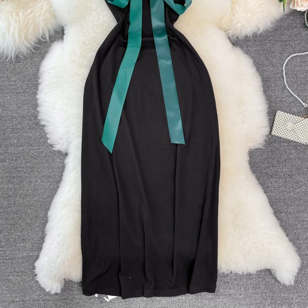 French Style Vintage Bow Suspender Dress for Women Summer New Elegant Graceful Slim Fit Slimming Sheath Dress - Image 4