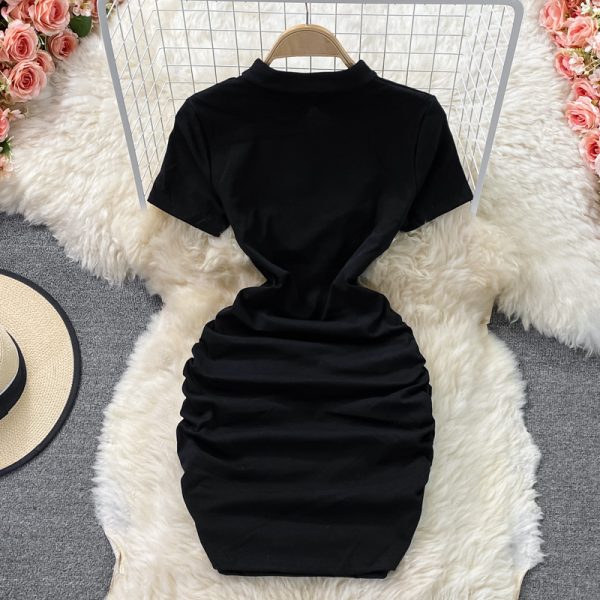 Ladies style fringed little black dress summer new improved cheongsam hollow folds temperament waist slimming buttocks dress - Image 5