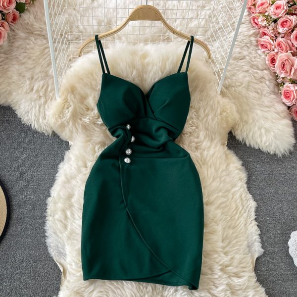 Nightclub Women’s Low-Cut Deep V Strap Skirt Waist-Tight Hip-Wrapped Skirt Evening Disco Dancing Small Sexy Dress - Image 3