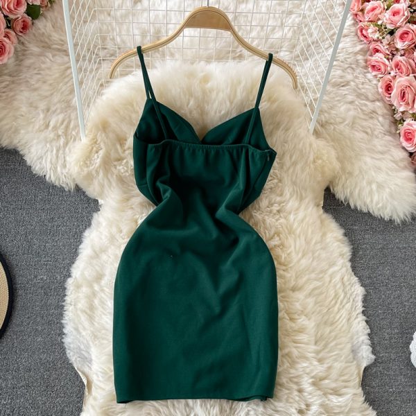 Nightclub Women’s Low-Cut Deep V Strap Skirt Waist-Tight Hip-Wrapped Skirt Evening Disco Dancing Small Sexy Dress - Image 5