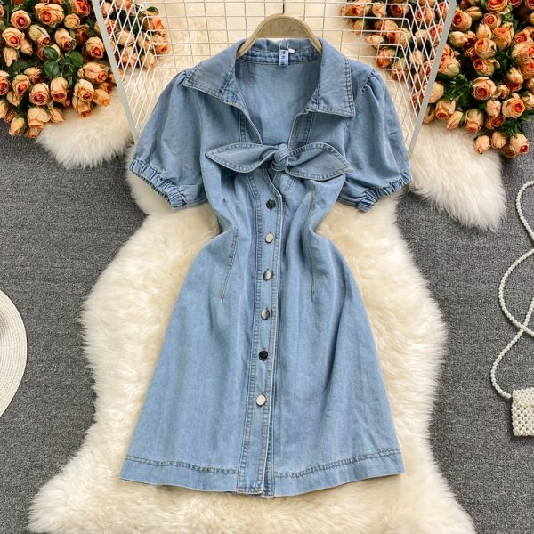 Small Denim Dress for Women New Summer French Style Temperament Slimming Youthful-Looking Waist-Tight A- line Skirt - Image 2