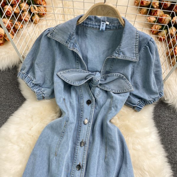 Small Denim Dress for Women New Summer French Style Temperament Slimming Youthful-Looking Waist-Tight A- line Skirt - Image 3