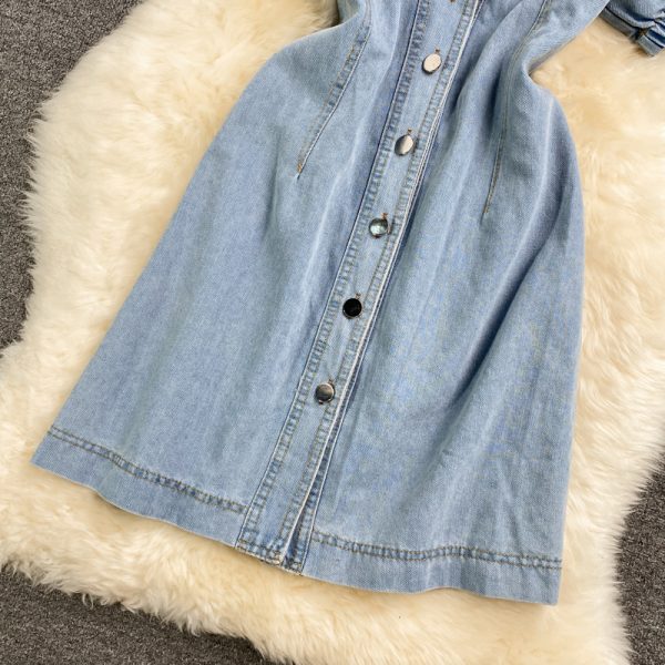 Small Denim Dress for Women New Summer French Style Temperament Slimming Youthful-Looking Waist-Tight A- line Skirt - Image 4