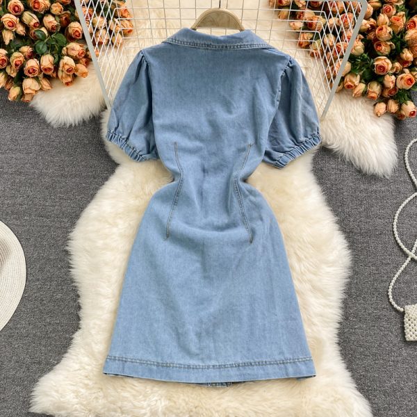 Small Denim Dress for Women New Summer French Style Temperament Slimming Youthful-Looking Waist-Tight A- line Skirt - Image 5