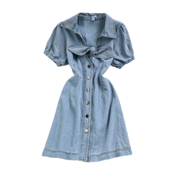 Small Denim Dress for Women New Summer French Style Temperament Slimming Youthful-Looking Waist-Tight A- line Skirt - Image 6