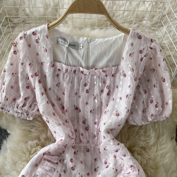 Fresh Sweet Fairy Dress Gentle Elegant French Style Retro Square Collar Embroidered Chiffon Floral Dress for Women Summer - Image 3