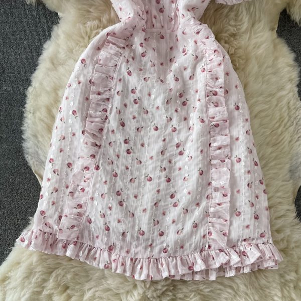 Fresh Sweet Fairy Dress Gentle Elegant French Style Retro Square Collar Embroidered Chiffon Floral Dress for Women Summer - Image 4