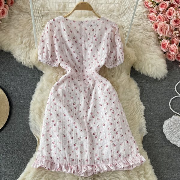 Fresh Sweet Fairy Dress Gentle Elegant French Style Retro Square Collar Embroidered Chiffon Floral Dress for Women Summer - Image 5