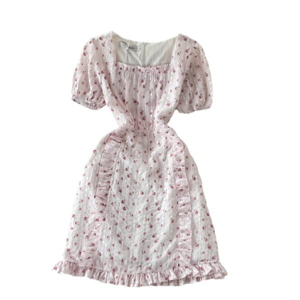 Fresh Sweet Fairy Dress Gentle Elegant French Style Retro Square Collar Embroidered Chiffon Floral Dress for Women Summer - Image 6