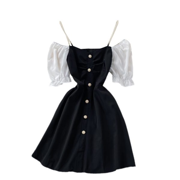 Black Dress Long Dress Square Collar Elegant Small Skirt Tea Dress French Style Puff Sleeve Black Dress for Women Summer New - Image 6