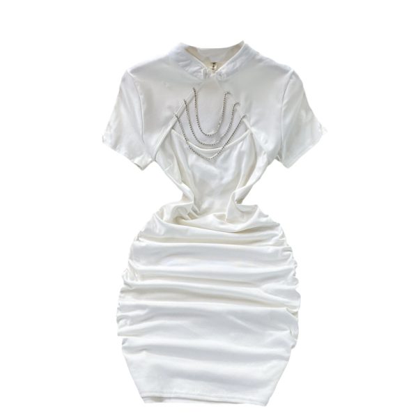Summer New Small Improved Cheongsam Tassel Decorative Chest Hollow-out Tight Sheath Dress Short Sleeve - Image 6
