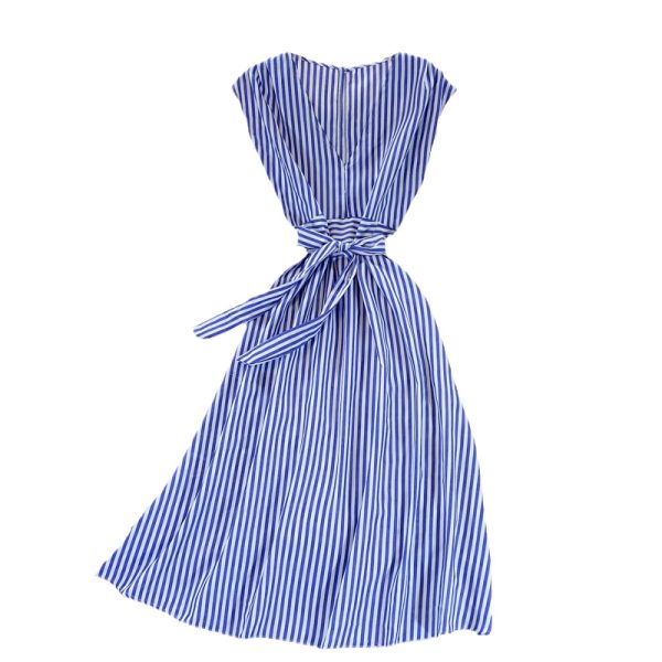 Royal sister light mature style striped V-neck dress  new women’s summer waist waist was thin and high temperament long skirt - Image 6