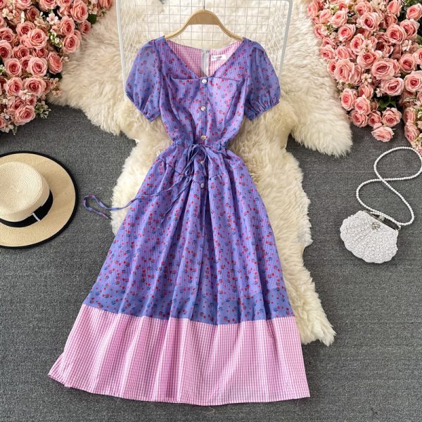 Gentle Floral Print V-neck Dress Summer New Fairy Lady Super Fairy Mori Style French Tight Waist First Love Dress - Image 2