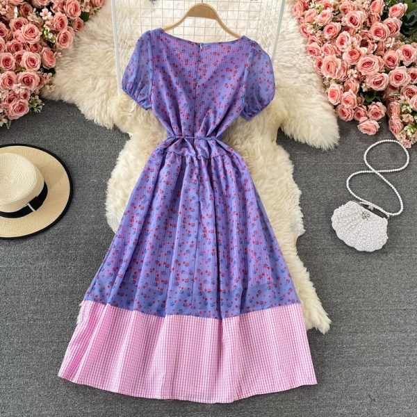 Gentle Floral Print V-neck Dress Summer New Fairy Lady Super Fairy Mori Style French Tight Waist First Love Dress - Image 5