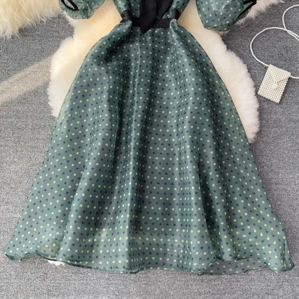 French Polka Dot Large Swing Dress Summer New Graceful Mori First Love Retro Gentle Puff Sleeve A- line Dress - Image 4