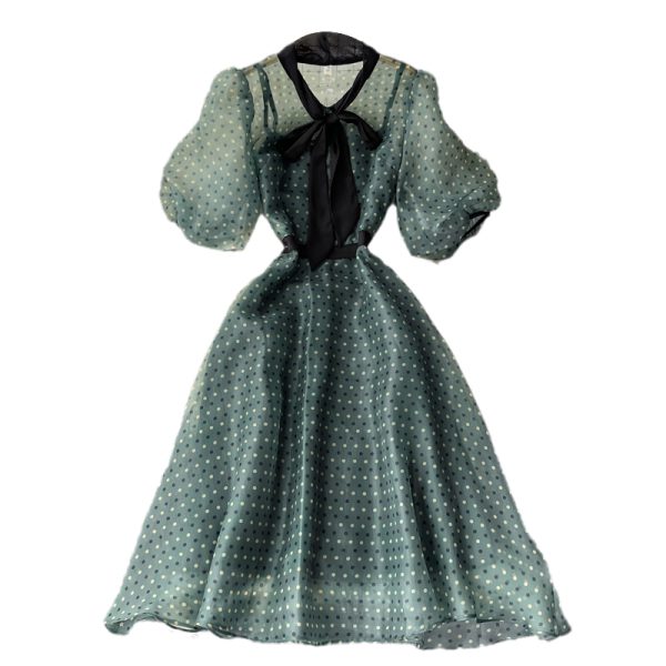 French Polka Dot Large Swing Dress Summer New Graceful Mori First Love Retro Gentle Puff Sleeve A- line Dress - Image 6