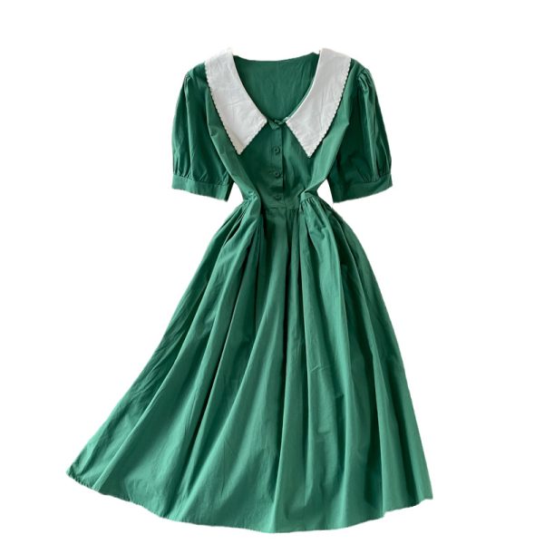 Summer New Korean Style Elegant Doll Collar Tight Waist Slimming Dress Women’s Bubble Sleeve Mid-Length A- line Dress - Image 6