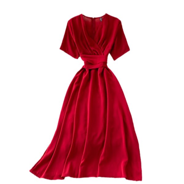 summer French retro bellflower skirt super fairy v-neck waist slimming dress elegant temperament large swing dress - Image 6