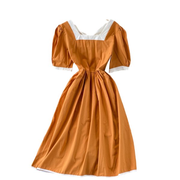 summer Korean version of the new waist slimming mid-length square neck halter dress with short sleeves - Image 6