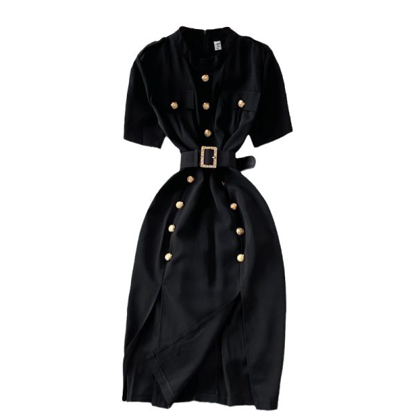 Go-Getter Girl Style Business Ol Split Dress Summer Women’s New Stand Collar Elegant Double Breasted Short Sleeve Dress - Image 6