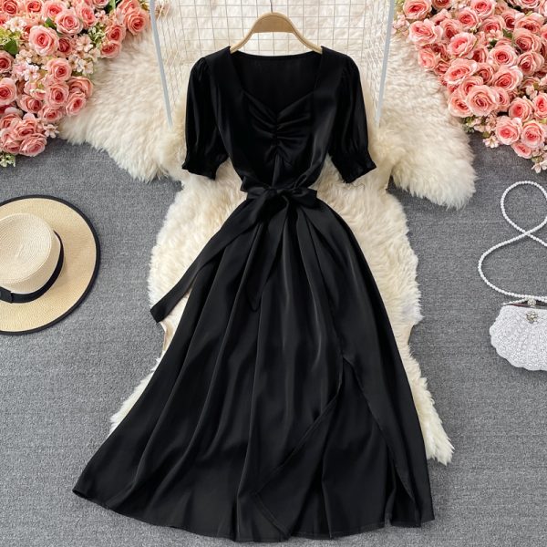 Young Sweet Split Square Collar Dress Female Summer Super Fairy Gentle Graceful Long Expansion Skirt White Fairy Skirt - Image 3