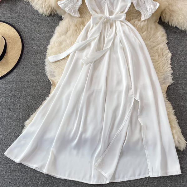 Young Sweet Split Square Collar Dress Female Summer Super Fairy Gentle Graceful Long Expansion Skirt White Fairy Skirt - Image 4