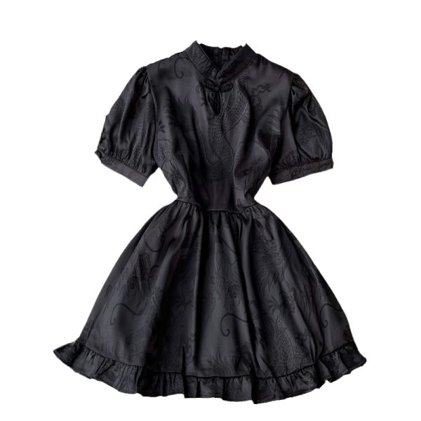 Summer New French Retro Chinese Style Girl Improved Cheongsam Hepburn Small Puff Sleeve Dress - Image 6
