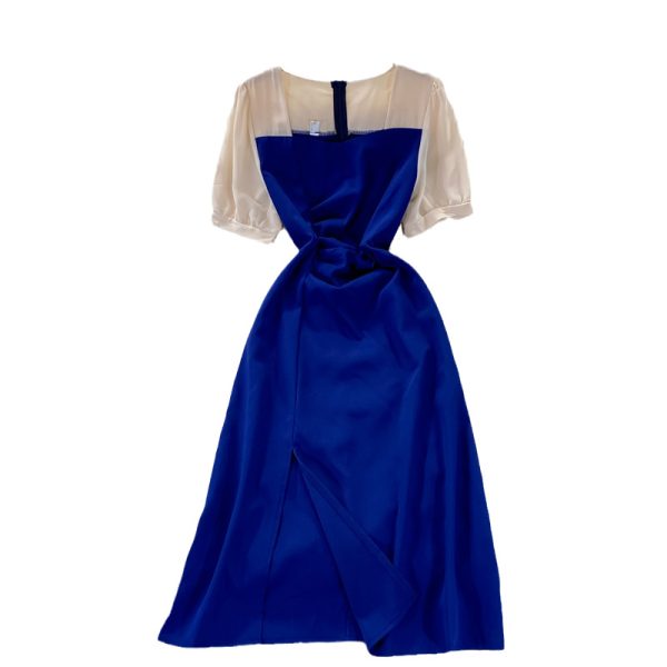 French Style Slim-Fit Assorted Colors Dress Summer Women’s Mid-Length Gentle Square Collar Split Temperament Long Dress New - Image 6