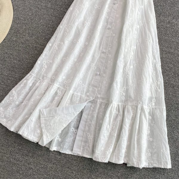 French Style Tea Dress Puff Sleeve White First Love Gentle Temperament High Waist Waist Slimming Flounce Dress Short Sleeve - Image 4