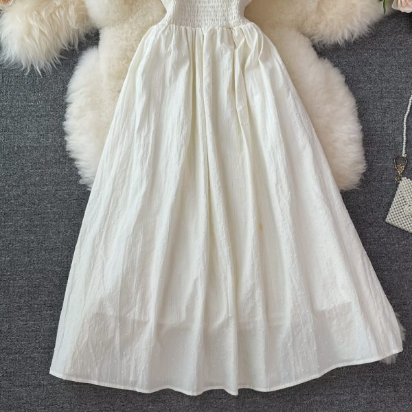 French Style Retro Square Collar Bow Puff Sleeve Dress Summer New Girl Age-Reducing Sweet Large Swing Dress - Image 4