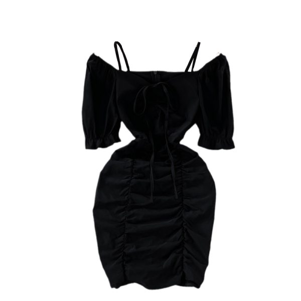 French Dress Summer Small Square Collar Puff Sleeve Pleated Slim Fit Slimming Temperament Sheath Skirt - Image 6