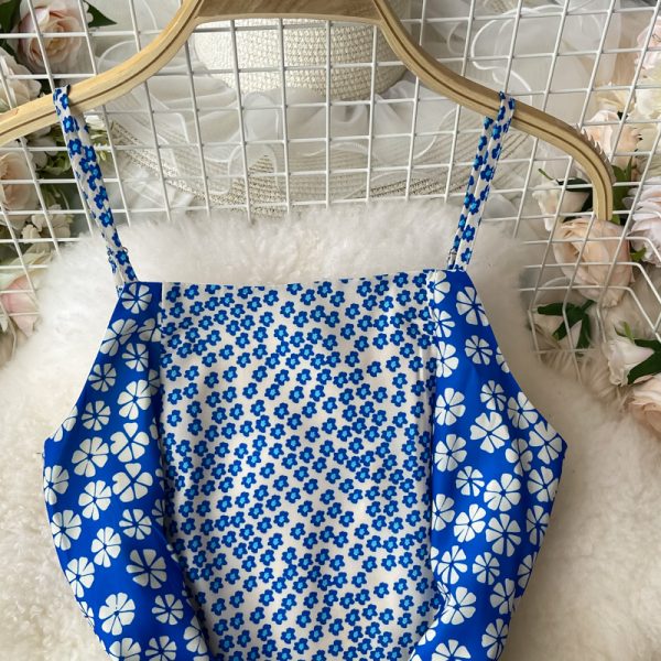 French Style Vintage Floral Split Sling Dress Bohemian Sanya Seaside Holiday Beach Dress Large Swing Dress - Image 3