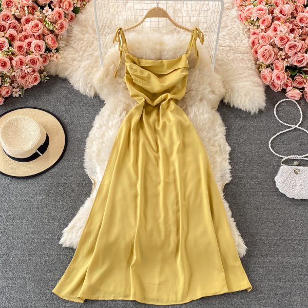 Summer Hepburn Style Swing Collar Backless Strap Dress for Women French Minority Design Warm and Soft Style Elegant Long Dress - Image 3