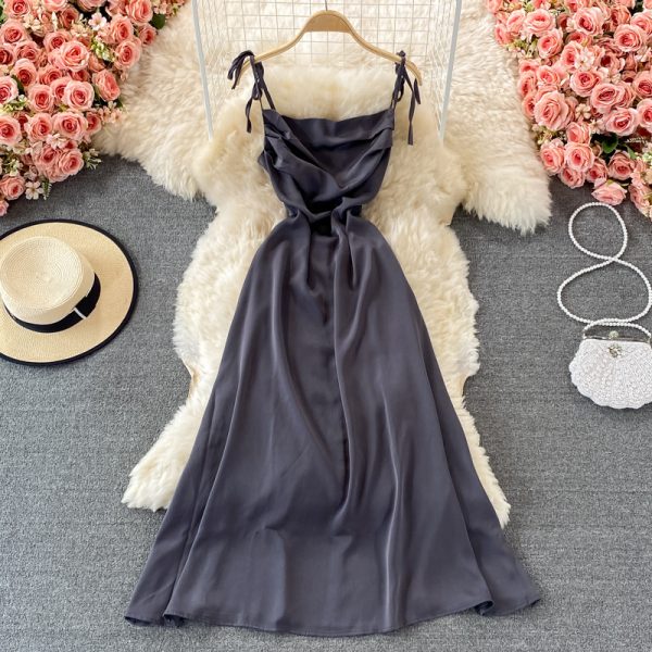 Summer Hepburn Style Swing Collar Backless Strap Dress for Women French Minority Design Warm and Soft Style Elegant Long Dress - Image 4