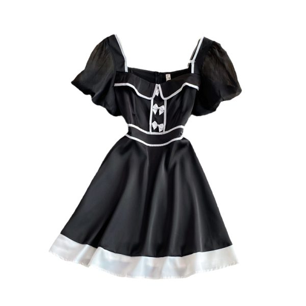 Summer New Hepburn Court Style Graceful Puff Sleeve Bow High Waist Super-Fairy Petite Dress for Women - Image 6