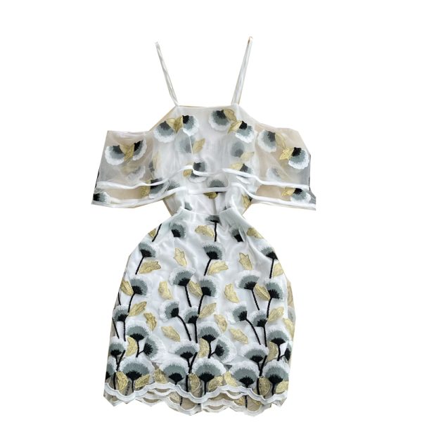 Summer New Socialite Temperament Sexy off-the-Shoulder Ruffled Suspender Dress off-Shoulder Embroidered Sheath Dress - Image 7