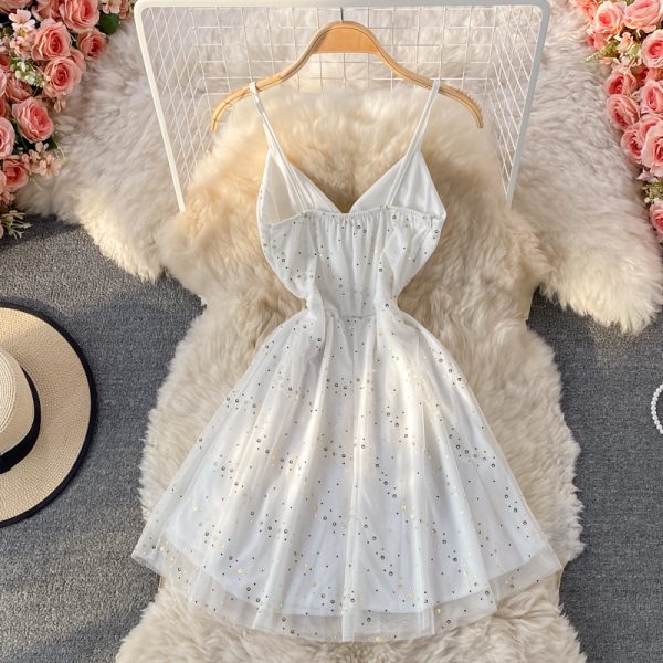 Summer New Sexy Nightclub Sexy Glitter V-neck Brace Low-Cut Dress Waist-Tight Slimming A- line Skirt - Image 5