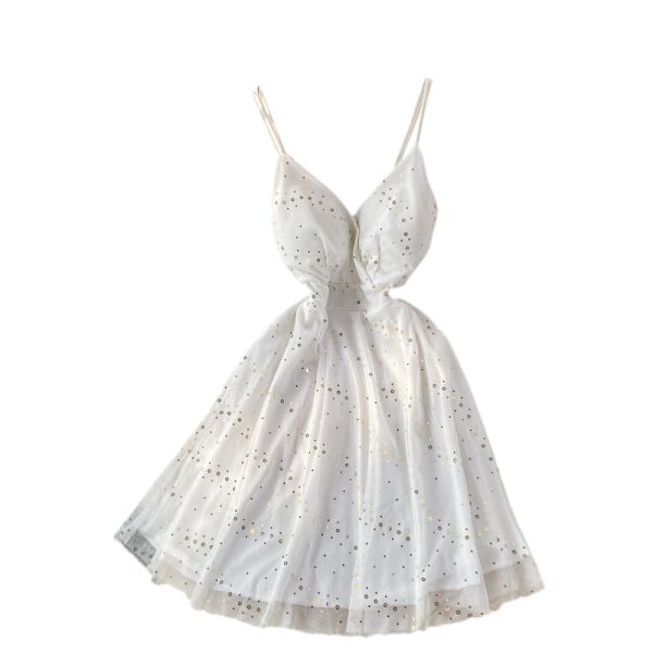 Summer New Sexy Nightclub Sexy Glitter V-neck Brace Low-Cut Dress Waist-Tight Slimming A- line Skirt - Image 6