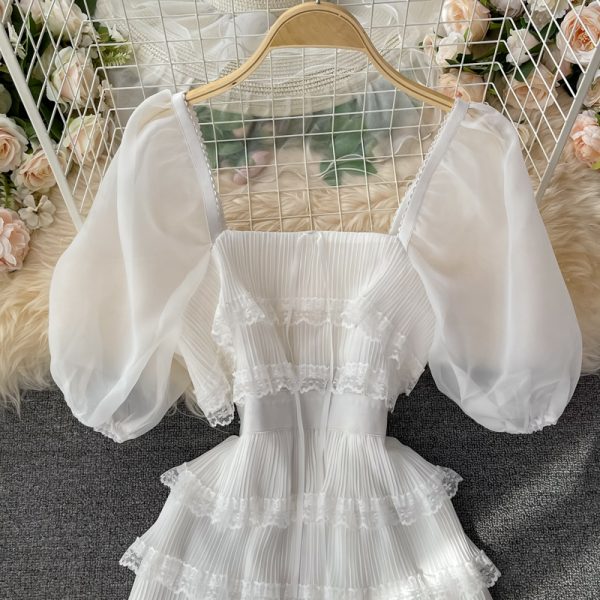 Gentle First Love Dress Summer New French Beach Seaside Vacation White Square-Cut Collar Cake Dress - Image 3