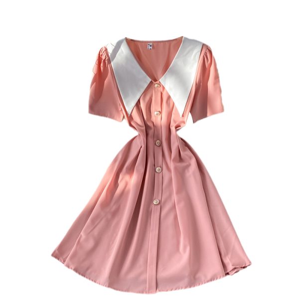 Summer New French Style Gentle Doll Collar Dress Tight Waist Graceful Puff Sleeve A- line Skirt Short Skirt - Image 6