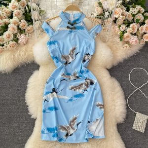 Cheongsam Women’s Summer Chinese Style Young Girl’s Small Slimming and Short Modified off-Shoulder Dress