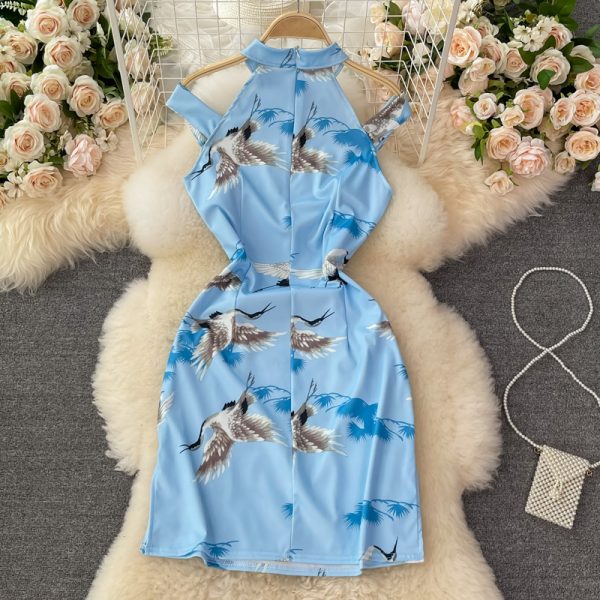 Cheongsam Women’s Summer Chinese Style Young Girl’s Small Slimming and Short Modified off-Shoulder Dress - Image 5