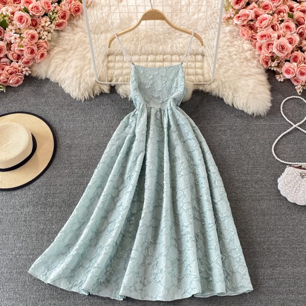 Palace Style Jacquard Strap Dress Summer New French Style Retro Elegant Loose Slimming Puffy A- line Skirt - Image 2