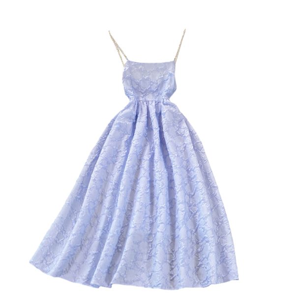 Palace Style Jacquard Strap Dress Summer New French Style Retro Elegant Loose Slimming Puffy A- line Skirt - Image 6