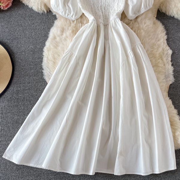 French Style Black round Neck Dress Summer Women’s Fashion Puff Sleeve Ruffled Waist-Tight Hong Kong Style Mid-Length Skirt - Image 5