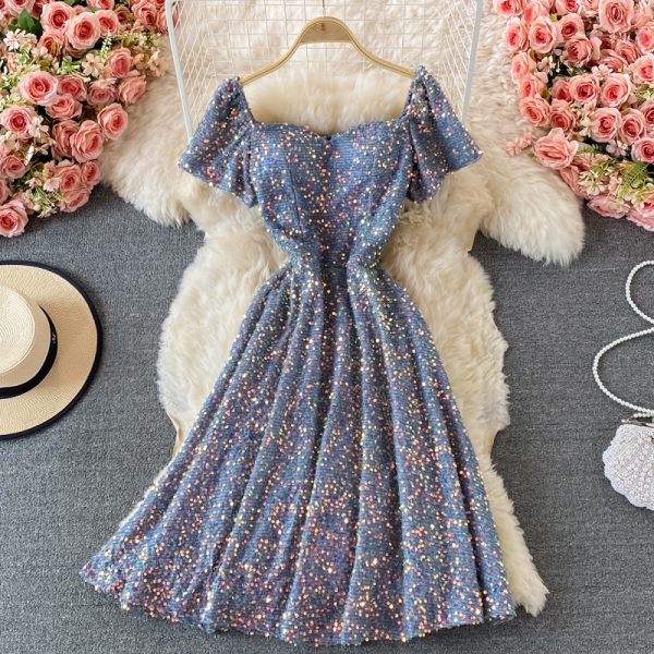 Banquet Evening Dress New Ladies Temperament Entry Lux High-End Dress Sequined Fairy Elegant Large Swing Mid-Length Skirt