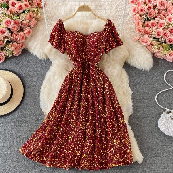 Banquet Evening Dress New Ladies Temperament Entry Lux High-End Dress Sequined Fairy Elegant Large Swing Mid-Length Skirt - Image 3
