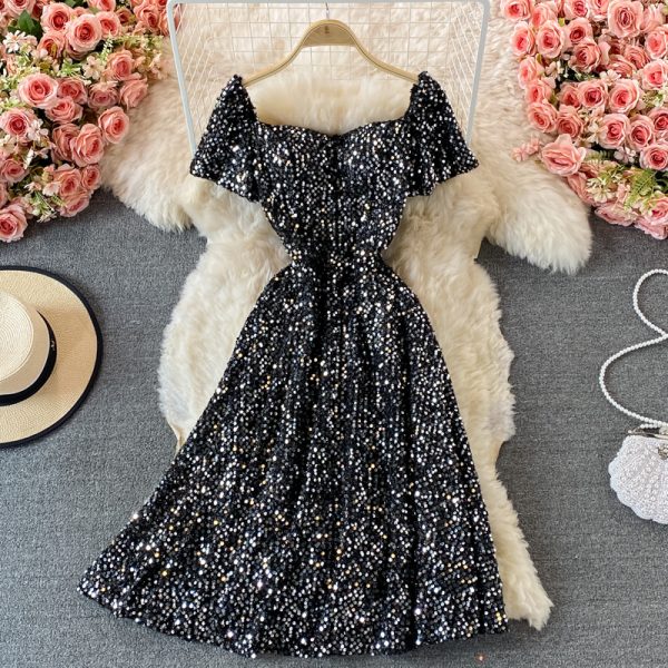 Banquet Evening Dress New Ladies Temperament Entry Lux High-End Dress Sequined Fairy Elegant Large Swing Mid-Length Skirt - Image 5