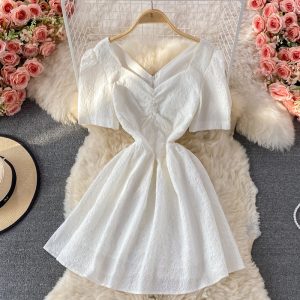 new Dress French First Love Platycodon Grandiflorum Fairy Super Fairy Mori Style Puff Sleeve V-neck Dress for Women Summer